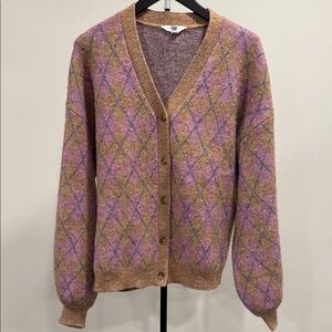Ascot and Hart Argyle Cardigan Sweater Pink Brown Academia Grannycore Size M